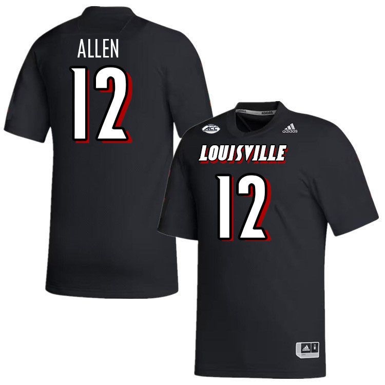 Men #12 Brady Allen Louisville Cardinals College Football Jerseys Stitched-Black